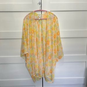Aerie swimsuit coverup yellow orange sheer flowers 70s 80s 90s